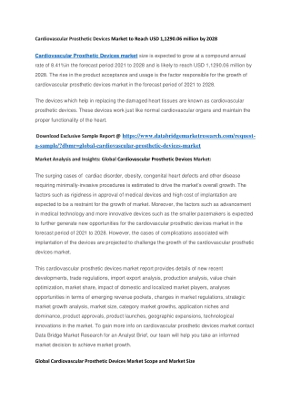 Cardiovascular Prosthetic Devices Market to Reach USD 1,1290.06 million by 2028