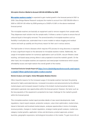 Microplate Washers Market to Account USD 641.60 Million by 2028