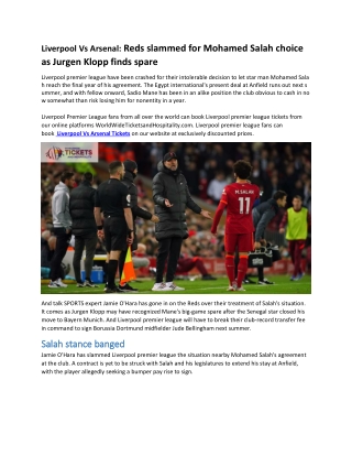 Liverpool Vs Arsenal Reds slammed for Mohamed Salah choice as Jurgen Klopp finds spare