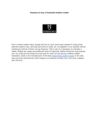 Reasons to buy a Foxhackle Handcrafted Leather Goods