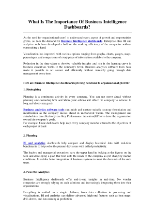What Is The Importance Of Business Intelligence Dashboards