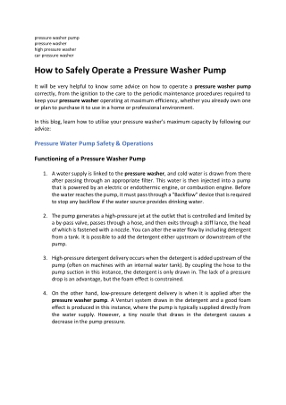How to Safely Operate a Pressure Washer Pump