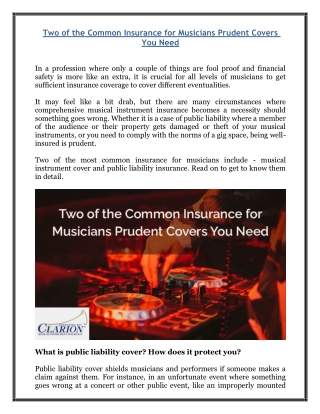 Two of the Common Insurance for Musicians Prudent Covers You Need