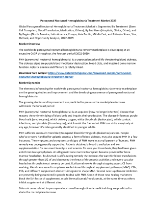 Paroxysmal Nocturnal Hemoglobinuria Treatment Market 2029