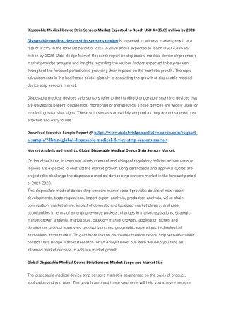 Disposable Medical Device Strip Sensors Market Expected to Reach USD 4,435.65 million by 2028