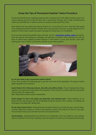 Know the Tips of Permanent Eyeliner Tattoo Procedure