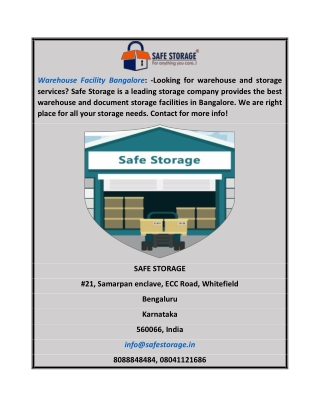 Warehouse and Document Storage Facility in Bangalore