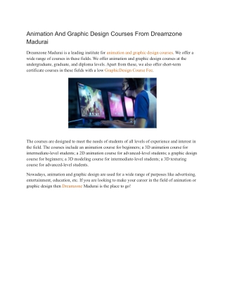 Animation And Graphic Design Courses From Dreamzone Madurai