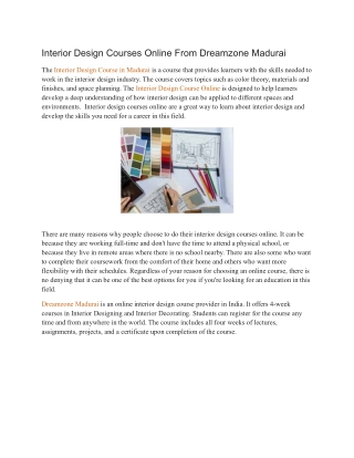 Interior Design Courses Online From Dreamzone Madurai