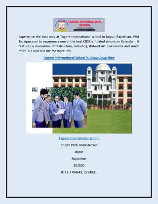 Tagore International School in Jaipur Rajasthan  Tisjaipur.com