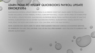 Easy ways to troubleshoot QuickBooks Payroll Update Error PS036