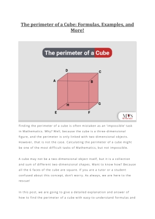 The perimeter of a Cube Formulas Examples and More!