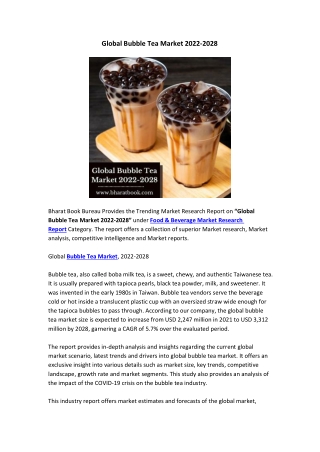 Global Bubble Tea Market 2022-2028