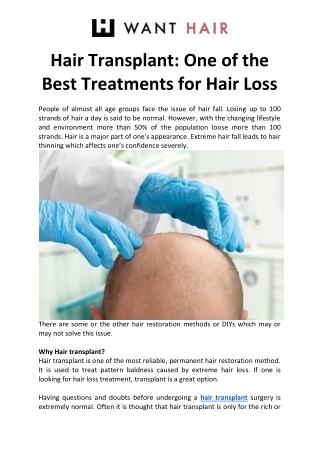 Hair Transplant: One of the best treatments for hair loss