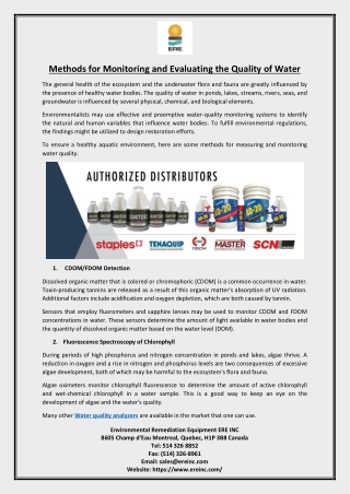Methods for Monitoring and Evaluating the Quality of Water