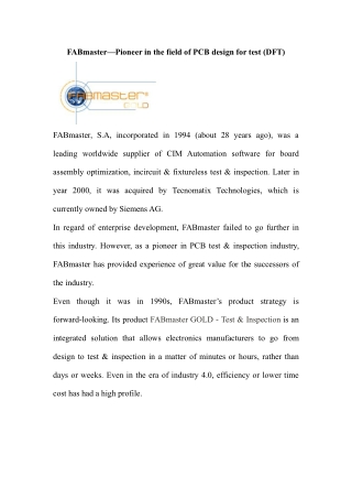 FABmaster | Pioneer in the field of PCB design for test (DFT)