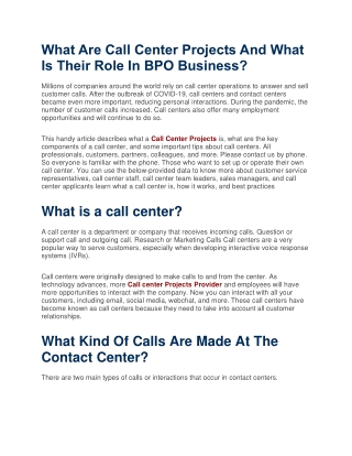 What Are Call Center Projects And What Is Their Role In BPO Business