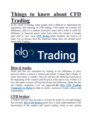 Things to know about CFD Trading