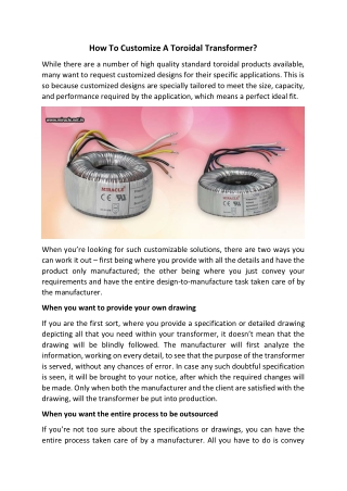 How To Customize A Toroidal Transformer