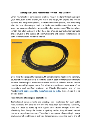 Aerospace Cable Assemblies – What They Call For