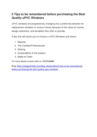 5 Tips to be remembered before purchasing the Best Quality uPVC Windows