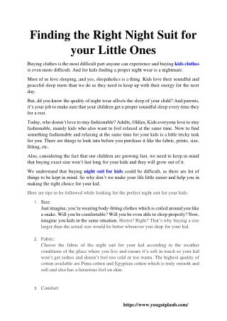 Finding the Right Night Suit for your Little Ones