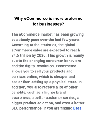 Why eCommerce is more preferred for businesses