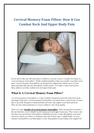 Cervical Memory Foam Pillow - How It Can Combat Neck And Upper Body Pain