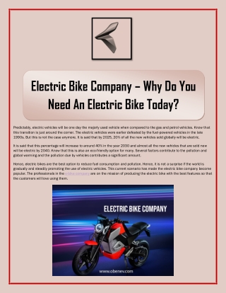 Electric Bike Company – Why Do You Need An Electric Bike Today