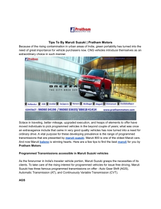 Tips To By Maruti Suzuki _ Pratham Motors