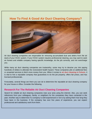 How To Find A Good Air Duct Cleaning Company?