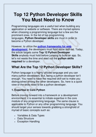 Top 12 Python Developer Skills You Must Need to Know