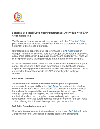 Benefits of Optimizing Your Procurement Processes with SAP Ariba Solutions
