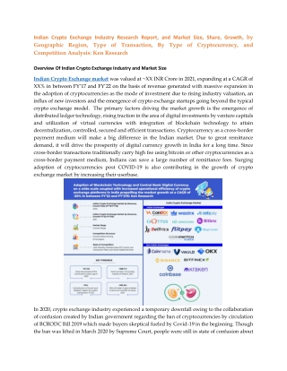 Indian Crypto Exchange Industry Research Report: Ken Research