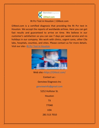 Rt Pcr Test in Houston  I24test