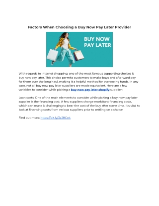Factors When Choosing a Buy Now Pay Later Provider