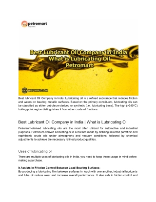 Best Lubricant Oil Company In India – Petromart