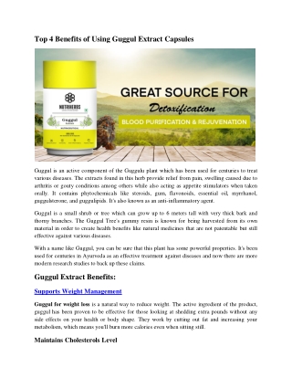 Top 4 Benefits of Using Guggul Extract Capsules