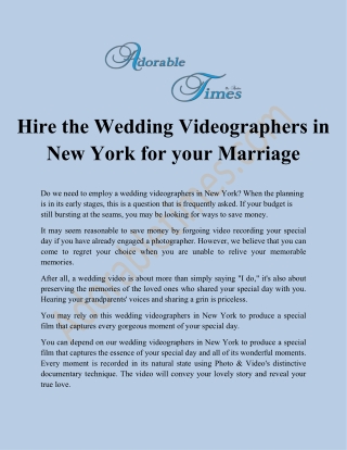 Hire wedding videographers in New York| Adorable Times