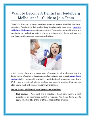 Want to Become A Dentist in Heidelberg Melbourne Guide to Join Team