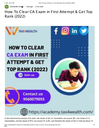 How to Clear CA Exam in First Attempt & Get Top Rank (2022) | Academy Tax4wealth