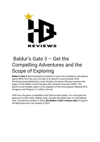 Baldur’s Gate 3 – Get the Compelling Adventures and the Scope of Exploring