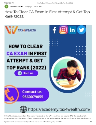 How to Clear CA Exam in First Attempt & Get Top Rank (2022) | Academy Tax4wealth
