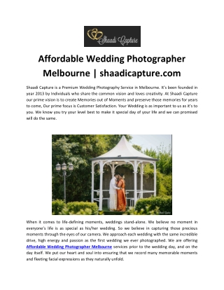 Affordable Wedding Photographer Melbourne