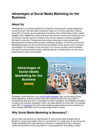 Advantages of Social Media Marketing for the Business