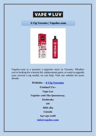 E Cig Toronto | Vapeluv.com