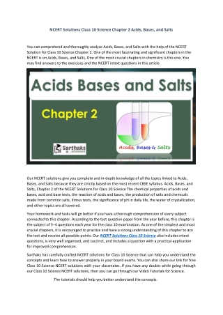 NCERT Solutions Class 10 Science Chapter 2 Acids, Bases, and Salts