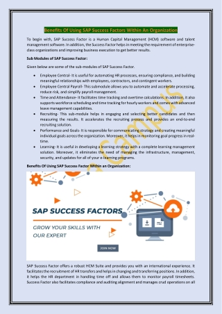 Benefits Of Using SAP Success Factors Within An Organization