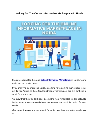 Looking For The Online Informative Marketplace In Noida