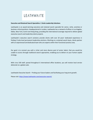 Executive and Retained Search Specialists. C-Suite Leadership Solutions